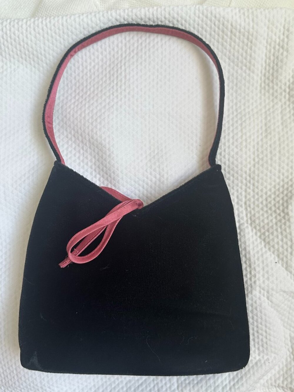 Vintage Valerie Stevens Black Velvet & Pink Satin Bow Shoulder Bag Purse